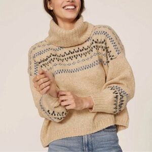 Madewell Somervell Beige Fair Isle Cowl Neck Sweater Women's Size M.